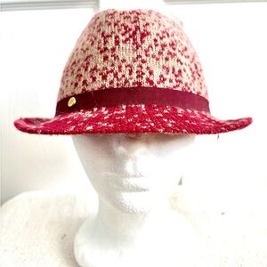 NEW BCBG Generation Red and Cream Wool Fedora